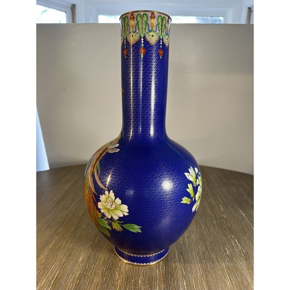 15” Rare Perfect Peacock Chinese Cloisonné Vase - Picture 8 of 11